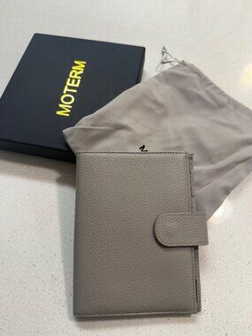 Moterm A6 Pebbled Leather Notebook Cover With Snap Closure & Gift Box - Light Gr